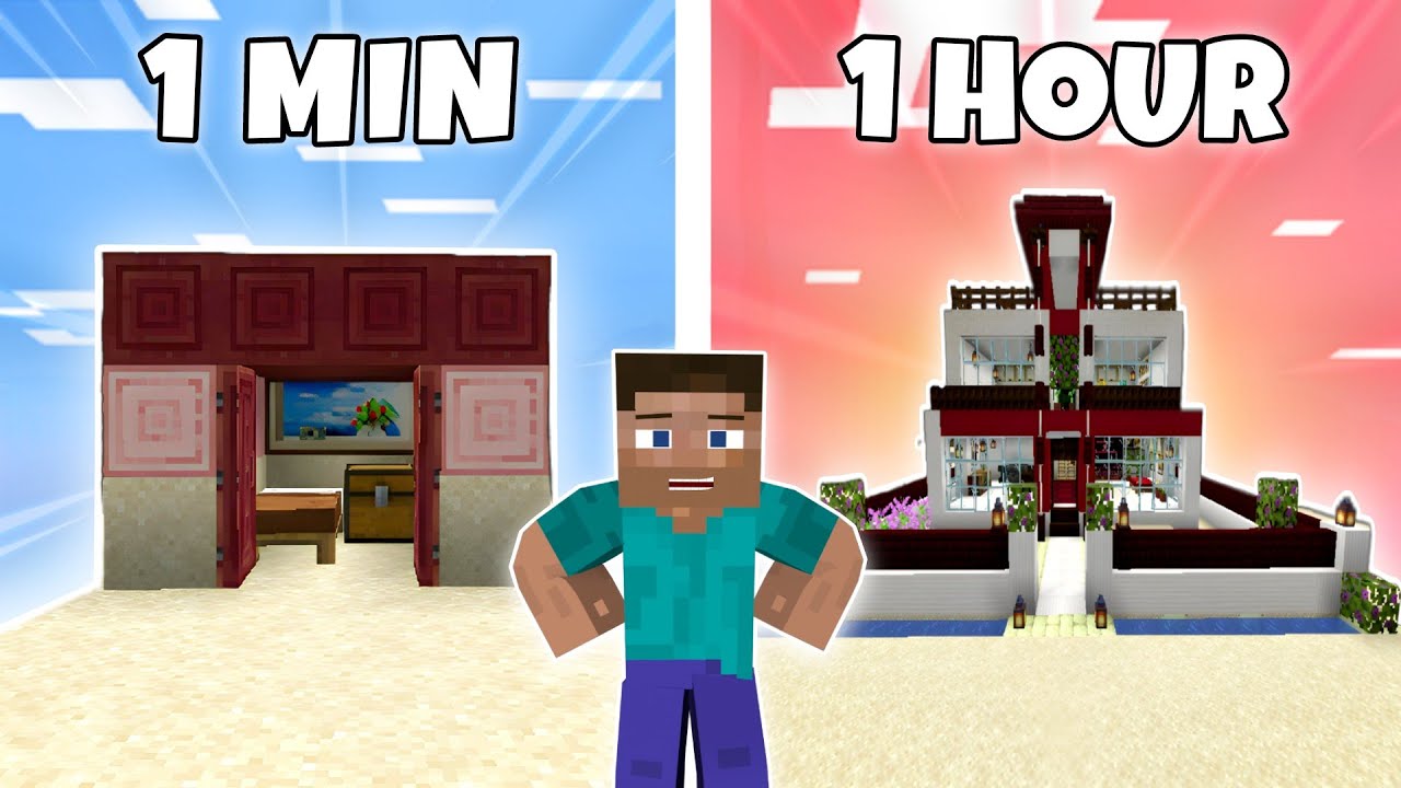 1 Minute vs 1 Hour Minecraft House! - YouTube