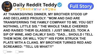 AT THANKSGIVING DINNER, MY BROTHER STOOD UP AND DECLARED PROUDLY: MOM AND DAD ARE TRANSFERRING ...