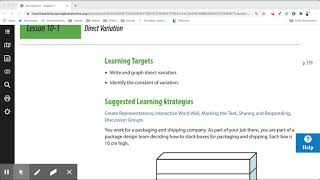 Springboard Algebra 1 Lesson 10-1 Direct Variation