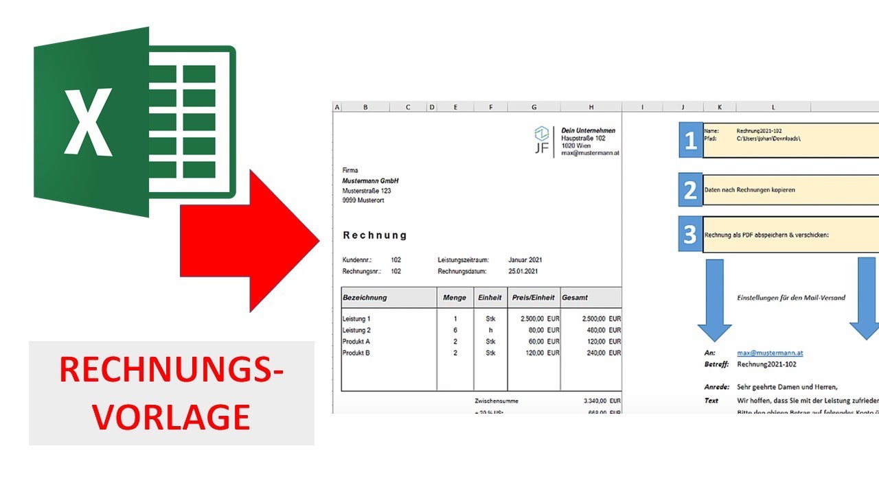 Update Automatisierte Excel Rechnungsvorlage für Freelancer und Selbstständige I Excelpedia