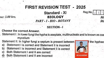 11th biology 1St revision exam 2025 original question paper cpt dt|model  2026 English medium
