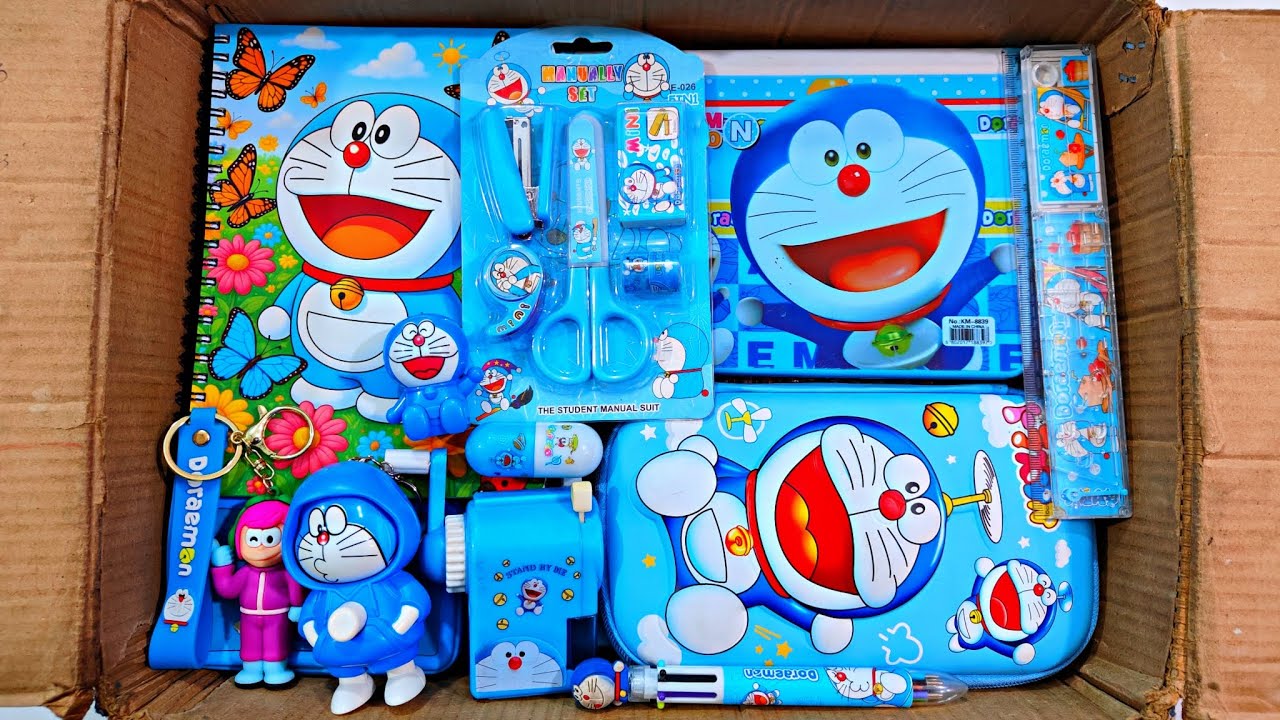 Unboxing Doraemon Stationery 📚, Doraemon Pencil box, Ruler, Sharpener, School Kit, Diary, Piggy bank