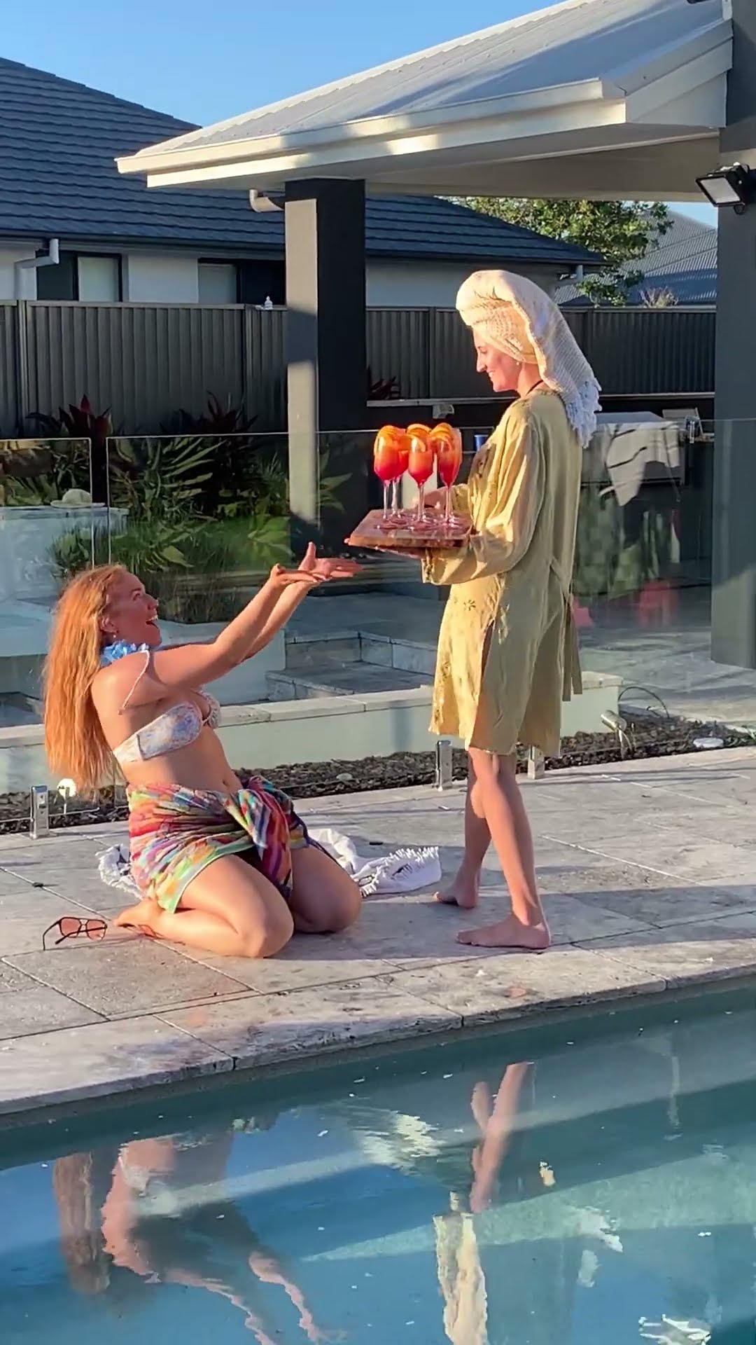 Sunrise Cocktails Shatter Into Pool || ViralHog
