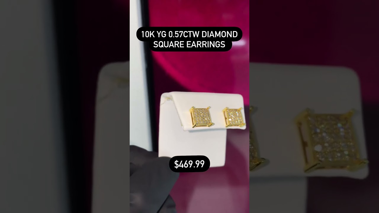 10K Yellow Gold & Diamonds Square Shaped Earrings 