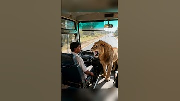 Lion Fights GIANT Python to Save Bus Passengers! #lion #rescue #shorts #funny