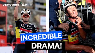 WOW! The Moment Evenepoel Crashed & Faced Facial Injuries After Winning Stage 3 | Eurosport