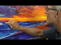 Palette knife painting artist michael pintar sunset beach scene
