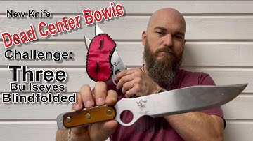 Three Bullseyes Blindfolded - KNIFE THROWING Challenge! Use throwing knife NEW DESIGN spinner bowie!