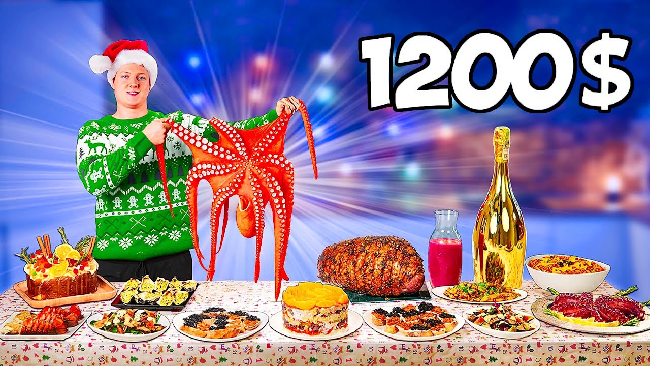 LA TAVOLA DI NATALE PIÙ COSTOSA DA $1200 | POLPO ENORME, UOVA DI RICCIO, GRANCHI, ARAGOSTE