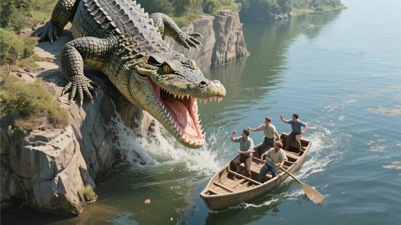 【飛鱷奪命】變異巨鱷飛崖突襲人類小船，瞬間吞噬全船！#巨鳄 #惊悚 #怪兽 #灾难 #电影 #movie #奇妙影视馆 #鳄鱼 #monster