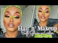 Styling my neon green hair  + soft glam w/ color | Laurasia Andrea