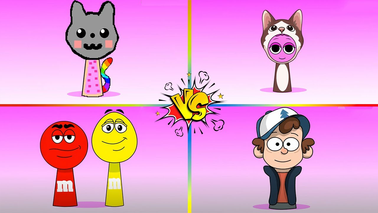 My Sprunki OC: Nyan Cat 🆚 Pop Cat 🆚 M&M's 🆚 Dipper Pines in Tiles Hop EDM Rush