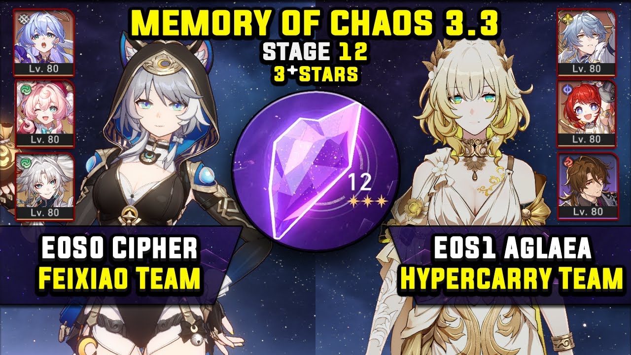 E0 Feixiao Carry W/ Cipher & E0 Aglaea Carry (3 Stars) Memory Of Chaos 12  Honkai Star Rail 3.3