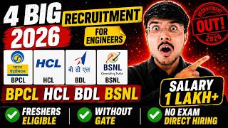 BPCL, HCL, BDL & BSNL Hiring Freshers I Salary ₹1 Lakh+ in Engineering Jobs 2026 | Full Details