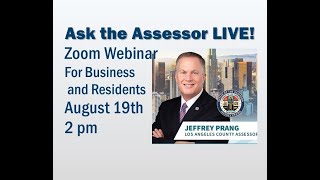 Ask the Assessor Live with Jeff Prang  Aug 19, 2020