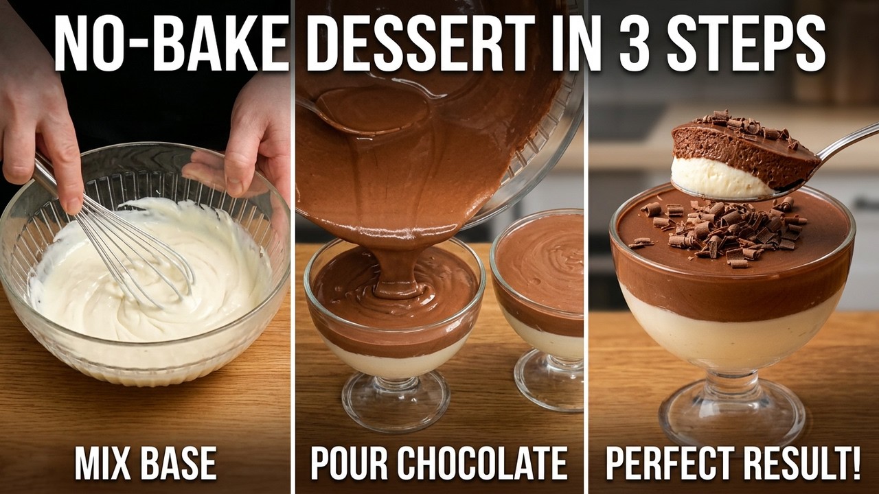 No-Bake Layered Sour Cream Dessert | Easy Chocolate Gelatin Cups