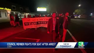 Shakir Khan marches with supporters to Lodi City Hall amid dispute over his resignation