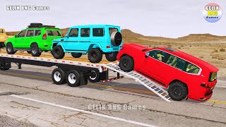 Flatbed Trailer Offroad Cars Transportation with Truck - Pothole vs Car #067- BeamNG.Drive