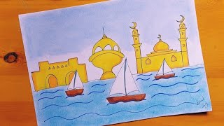 رسم الطبيعة في عمان || رسم اعلان عن السياحه في عمان 6 ||  رسم معالم عمان