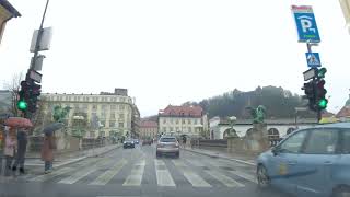 Spring Rain - Ljubljana Slovenia 4K - Driving in Medieval City