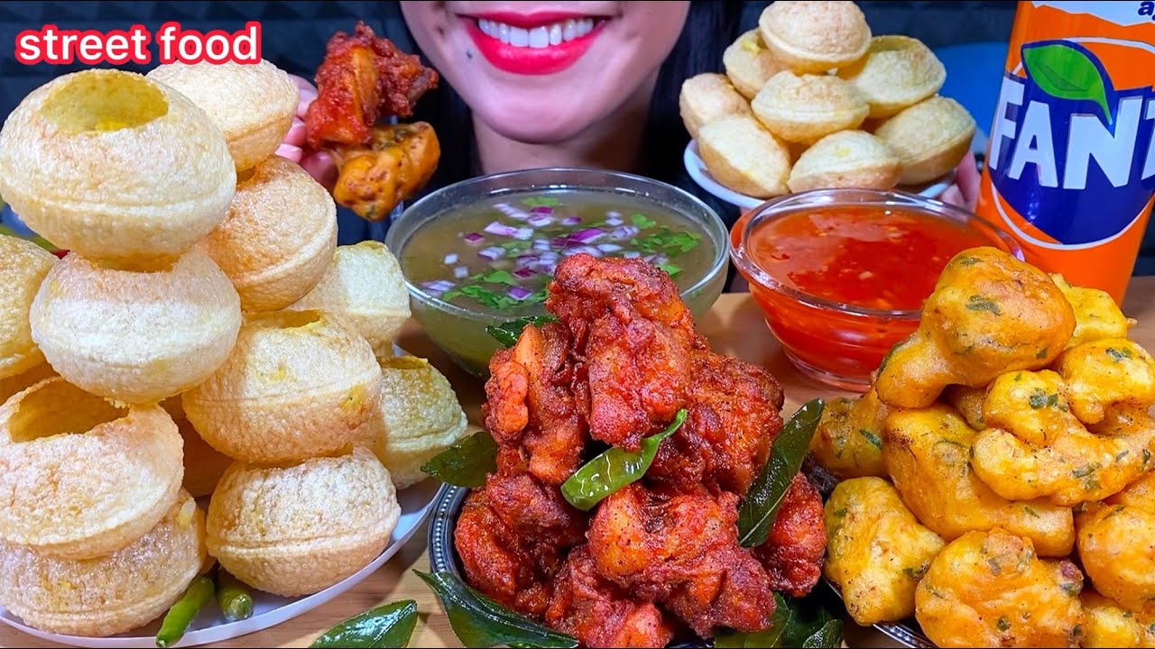 ASMR PANI PURI, SPICY CHICKEN 65, GOBI PAKORA, STREET FOOD MUKBANG MASSIVE Eating Sounds