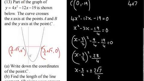C1 - Quadratic Functions 5 -  Exam Style Questions 1   AS Maths