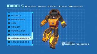 Transformers Devastation: GROUND SOLDIER B (All voice clips, theme, and transformations)