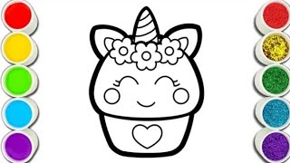 Kawaii Unicorn cupcake 🧁 Easy and Beautiful drawing easy with colours