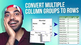 convert multiple column groups to rows in power query