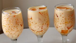 Mango and tapioca pearls dessert recipe | mango and sago drink recipe