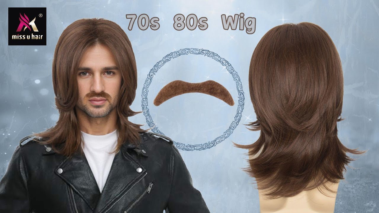 🕶️ 60s Rocker Wig with Mustache for Men | missuhair 🎸