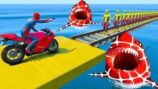 GTA V Epic New Stunt Race For Car Raching Challenge Boats Car Motorcycle With All Super Heroes