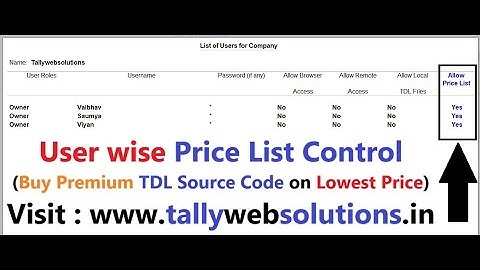 (Buy TDL Source Code Only Rs.250) User wise Price List Advanced Security Control in Tally Prime 6.0