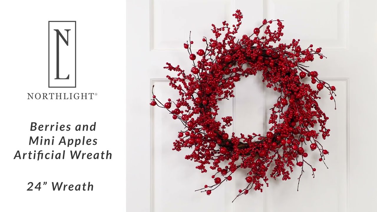 Berries and Mini Apples Artificial Christmas Wreath - 24" - Red | Northlight LL97630 | Northlight