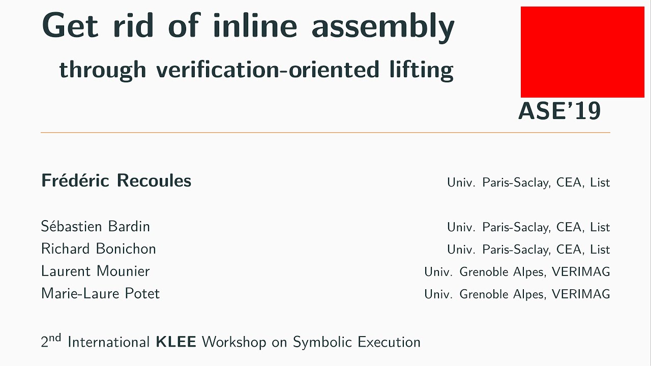 Get Rid of Inline Assembly Through Verification-Oriented Lifting - YouTube