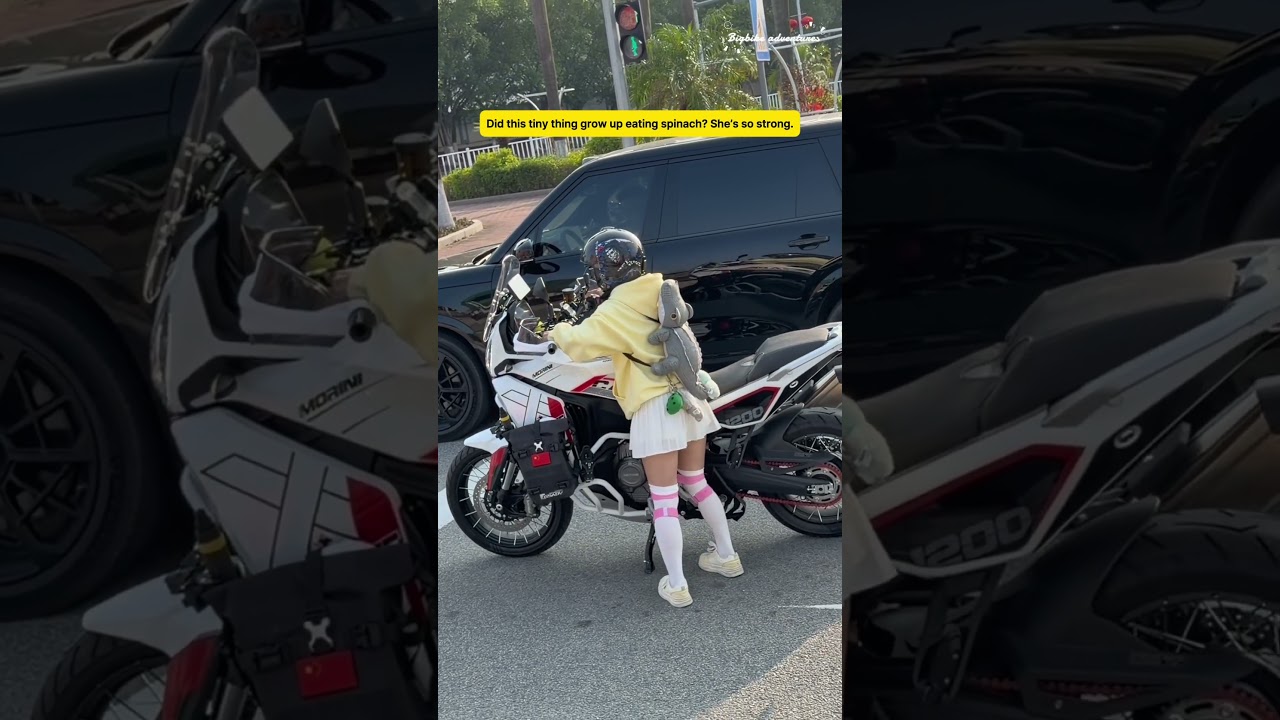 This Tiny Rider Had the Driver Staring #girlrider #motorcycle #adventurebike