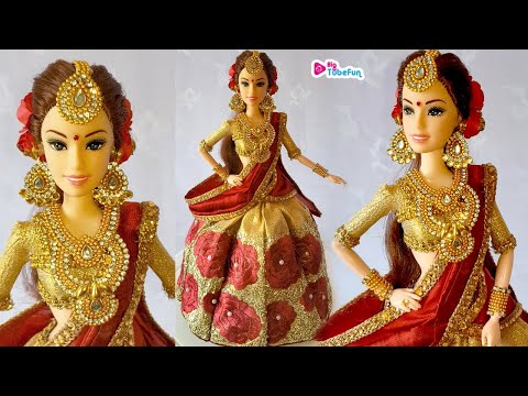Barbie Lehenga Southindian Indian Barbie Bridal Lehenga And Jewellery Barbie Doll Lehenga Making 
