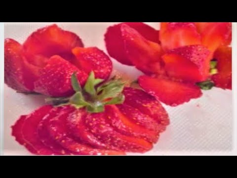 HOW TO QUICKLY CUT AND SERVE A STRAWBERRY!!!!STRAWBERRY ROSE ,STRAWBERRY FAN,  FLOWER, HOW TO SIMPLE