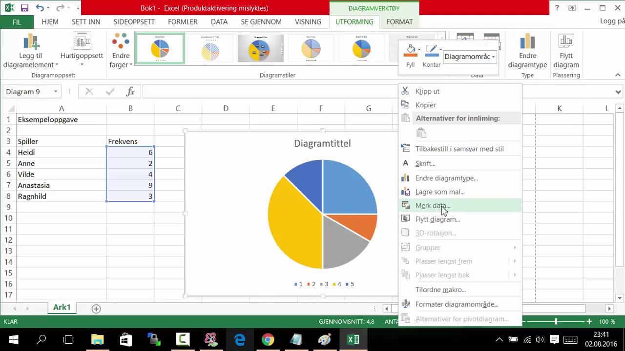 α00307: Sektordiagram i regneark