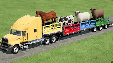 TRANSPORT OF COLORS ! GIANT ANINALS LOADING ON LOW LOADER with MINI TRACTORS ! Farming Simulator 22