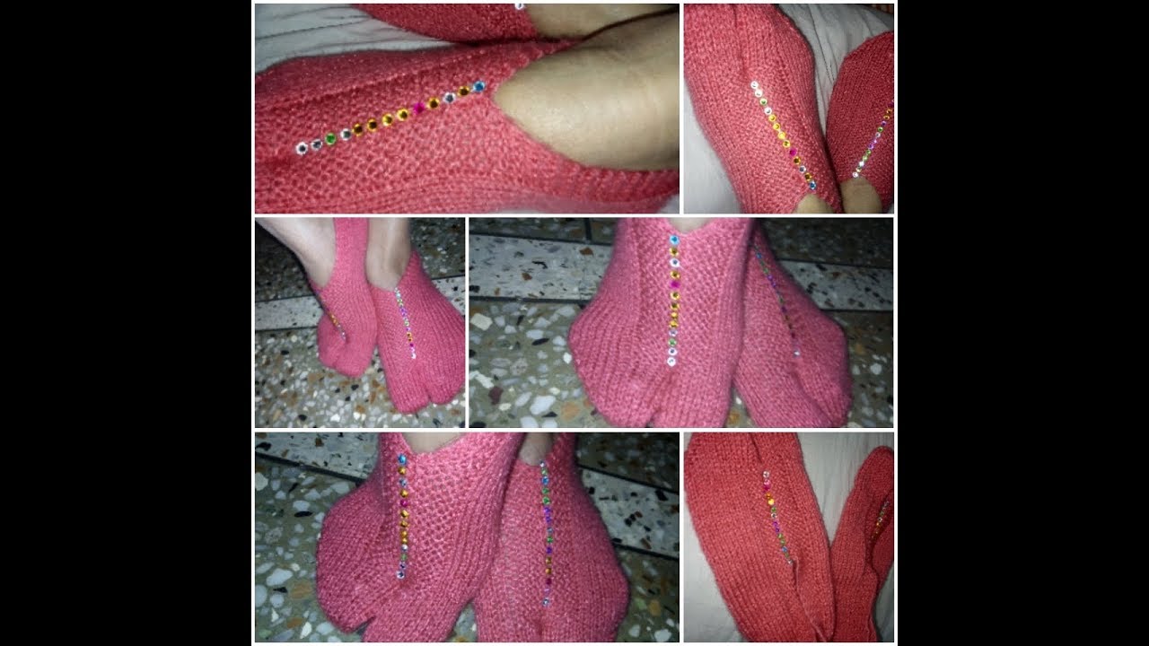 How to knit single colour lady's Woollen socks pairs in hindi