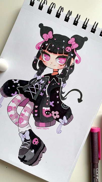 How Kuromi would look as a human 🖤🩷💜 #kuromi #sketchbook #sanrio