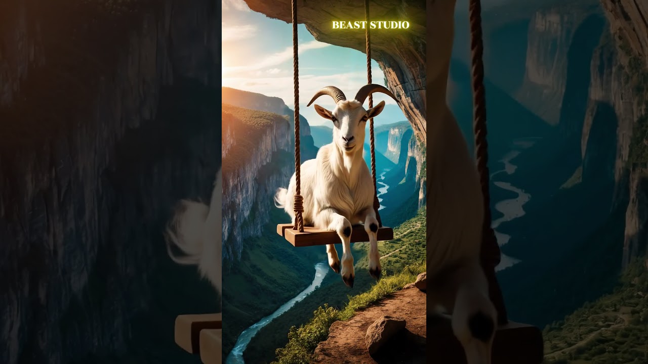 Goat Swinging on a Cliff: Fearless and Relaxed! 🐐⛰️✨
