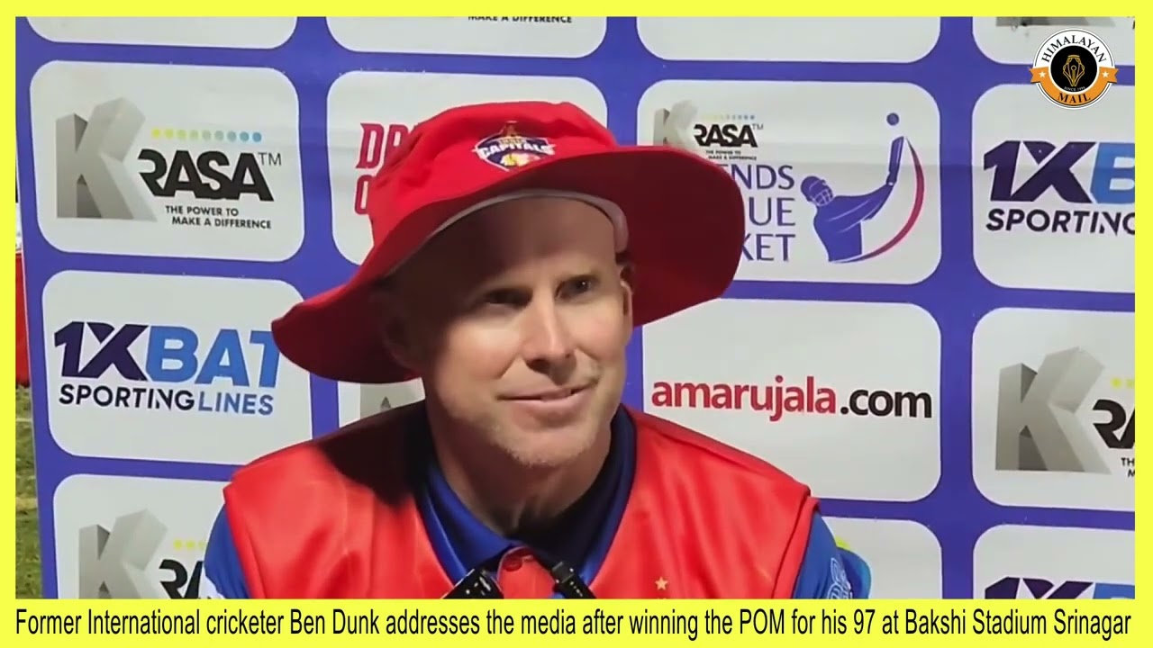 Cricketer Ben Dunk addresses the media after winning the POM for his 97 at Bakshi Stadium Srinagar