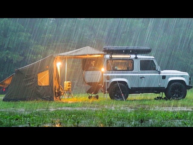 ⁣☔ Crazy Camping in the Heavy Rain | Land Rover New Defender Car Camping
