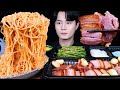 비빔면 삼겹살 오리 바베큐 먹방ASMR MUKBANG SPICY FIRE NOODLES &amp; BBQ PORK BELLY &amp; DUCK MEAT 豚バーベキュー eating sounds