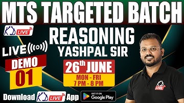 Reasoning For MTS Targeted Batch | Demo 01 | By Yashpal Sir  @KD_LIVE   @ssckdlive ​