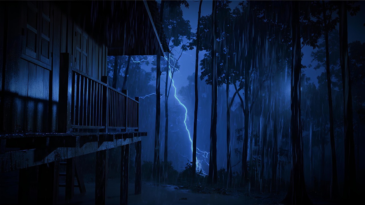 Heavy Rain & Rolling Thunder Sounds on a Wooden Cabin to Cure Insomnia