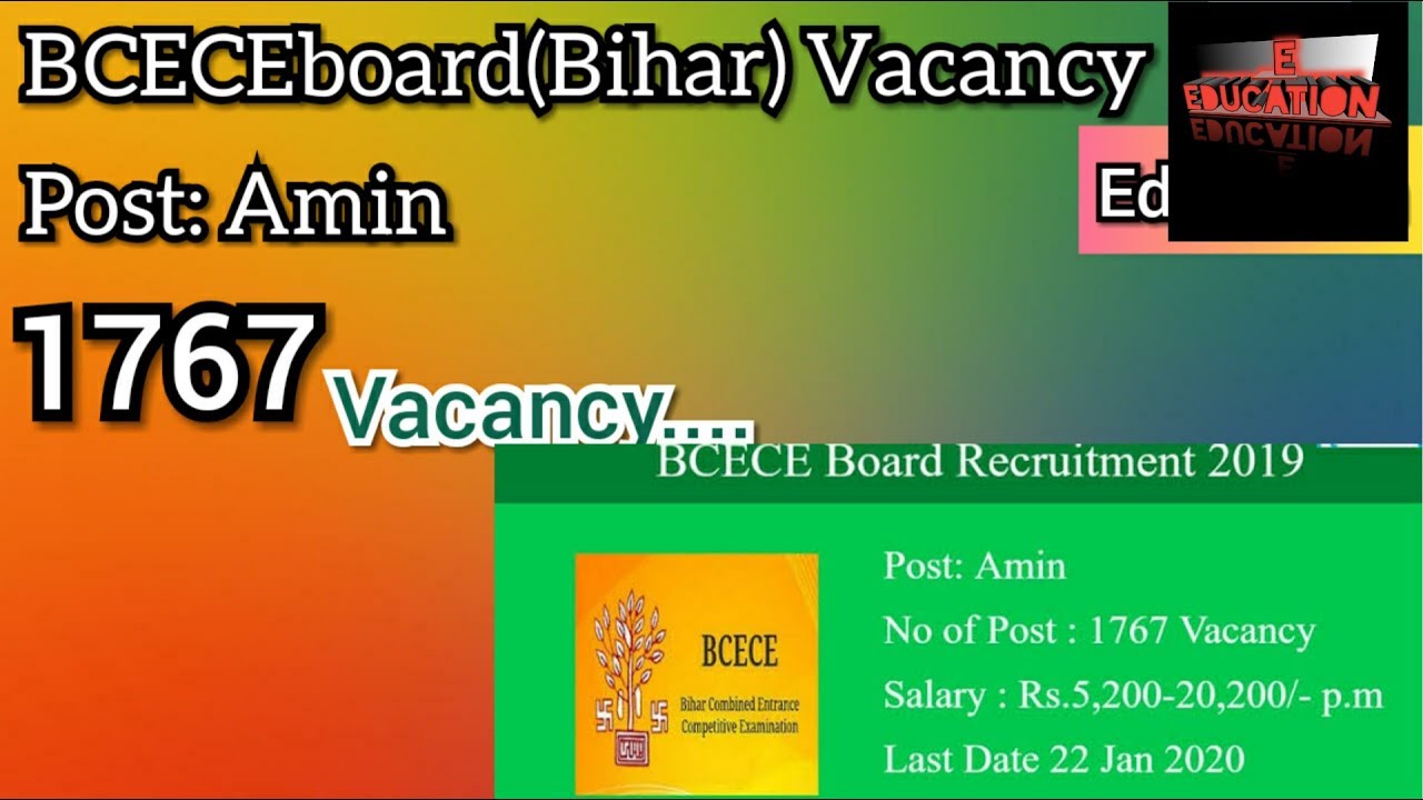 Govt jobs/Bihar Amin vacancy 2019-2020, BCECEboard Amin vacancy .2019-2020