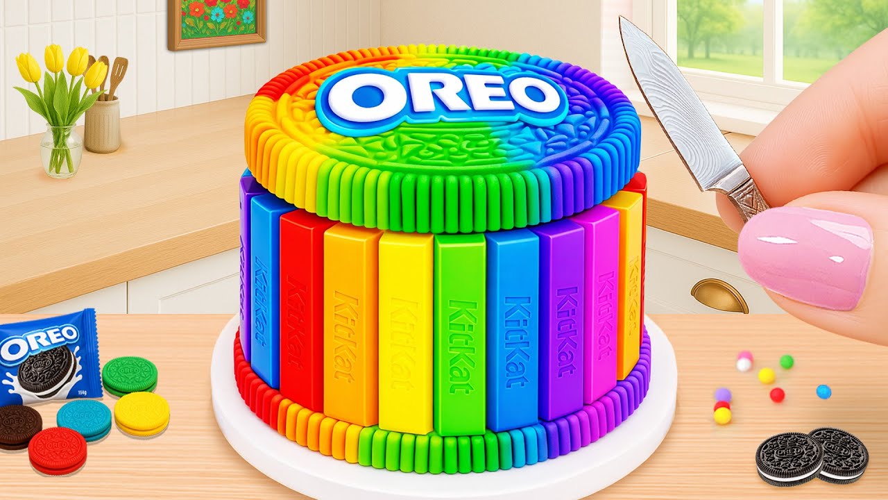 Satisfying Baking Miniature Best of Rainbow OREO Sandwich Cake Recipe 🌈💙 Mimi Little Bakes